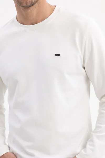 Beyaz Bisiklet Yaka Sırt Detay Erkek Sweatshirt 492027