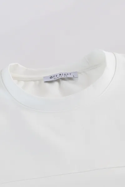 Beyaz Bisiklet Yaka Uzun Kollu Erkek Sweatshirt 396902