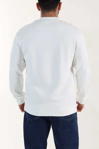 Beyaz Bisiklet Yaka Uzun Kollu Erkek Sweatshirt 396971