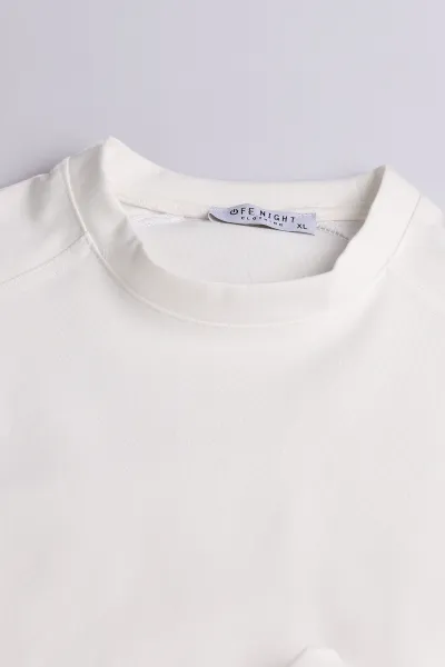 Beyaz Bisiklet Yaka Uzun Kollu Erkek Sweatshirt 396982