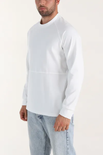 Beyaz Bisiklet Yaka Uzun Kollu Erkek Sweatshirt 396982