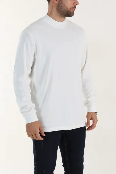 Beyaz Regular Fit Yarım Balıkçı Yaka Uzun Kollu Erkek Sweatshirt 397044