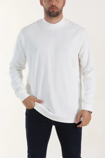 Beyaz Regular Fit Yarım Balıkçı Yaka Uzun Kollu Erkek Sweatshirt 397044