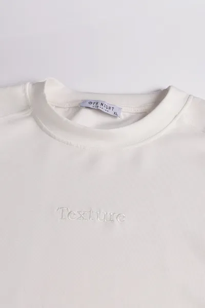 Beyaz Bisiklet Yaka Yazı Detaylı Erkek Sweatshirt 396245