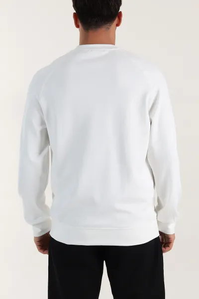 Beyaz Bisiklet Yaka Yazı Detaylı Erkek Sweatshirt 396245
