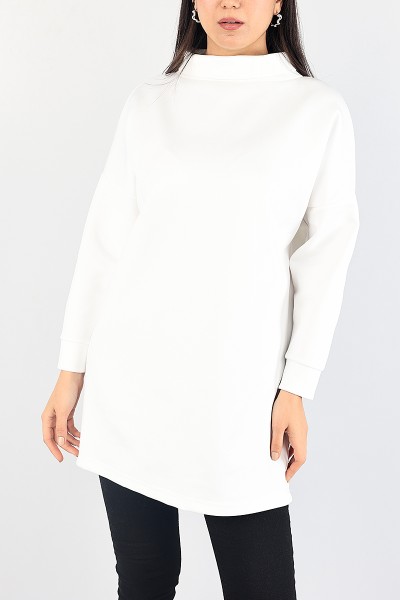 Beyaz Boğazlı Dalgıç Kumaş Tunik 88199