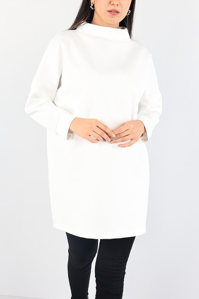 Beyaz Boğazlı Dalgıç Kumaş Tunik 88199