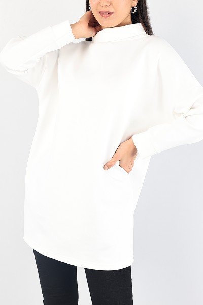 Beyaz Boğazlı Dalgıç Kumaş Tunik 88199