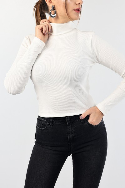Beyaz Boğazlı Fitilli Crop Bluz 88755