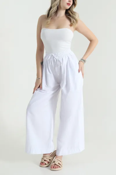 Beyaz Bol Paça Kadın Pantolon 477764