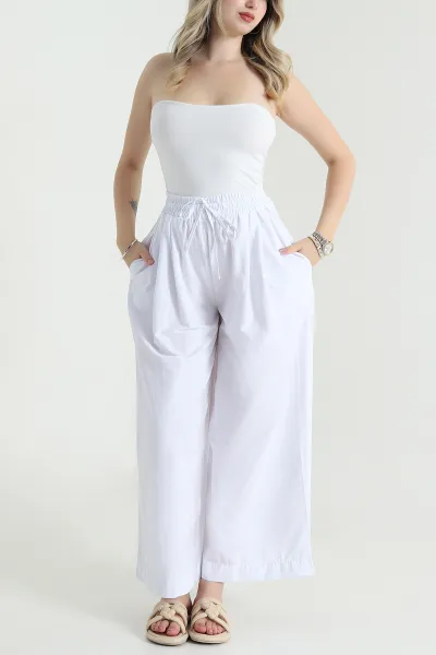 Beyaz Bol Paça Kadın Pantolon 477764