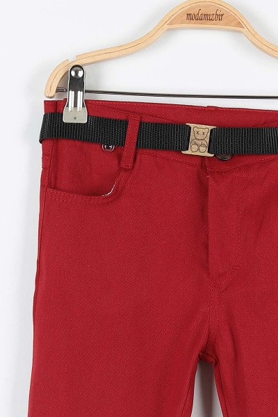 Beyaz Bordo (6-9 Yaş) Ayı Nakışlı Sırt Baskılı Kemerli Erkek Çocuk Takım 173249