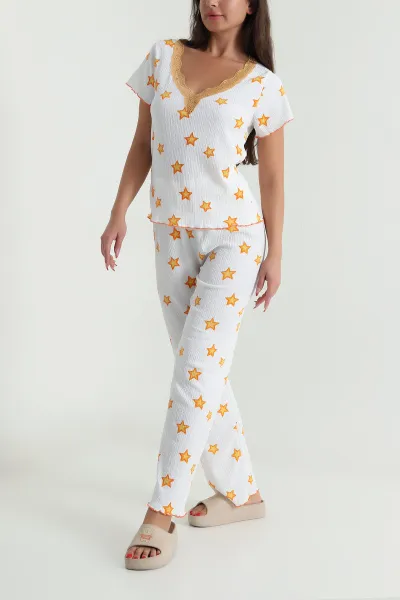 Beyaz Bürümcük Kadın Pijama Takımı 479584