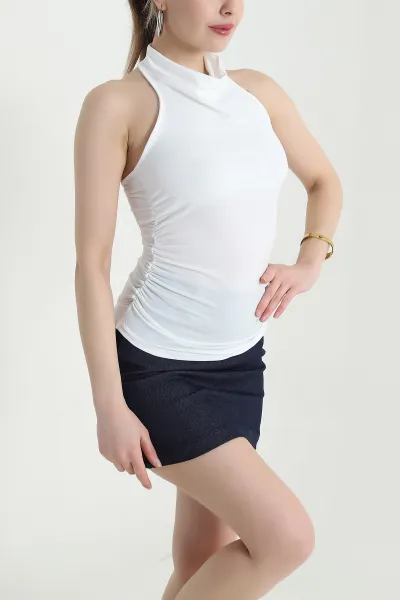 Beyaz Büzgülü Buzzy Kadın Bluz 443995