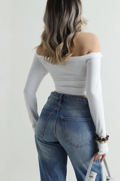 Beyaz Büzgülü Dalgıç Kadın Bluz 498376