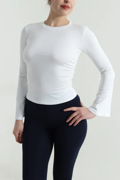 Beyaz Büzgülü İspanyol Kol Sandy Kadın Bluz 495954