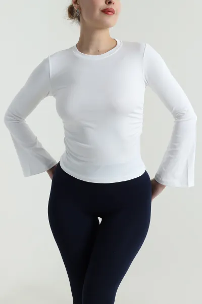 Beyaz Büzgülü İspanyol Kol Sandy Kadın Bluz 495954