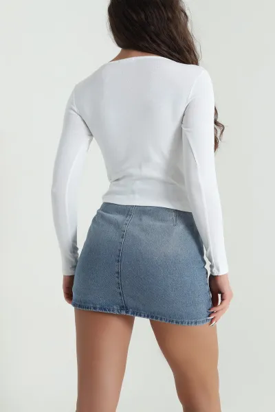 Beyaz Büzgülü Kadın Body Bluz 483090