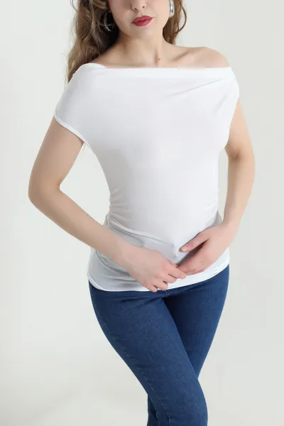 Beyaz Büzgülü Likralı Sandy Kadın Bluz 447723