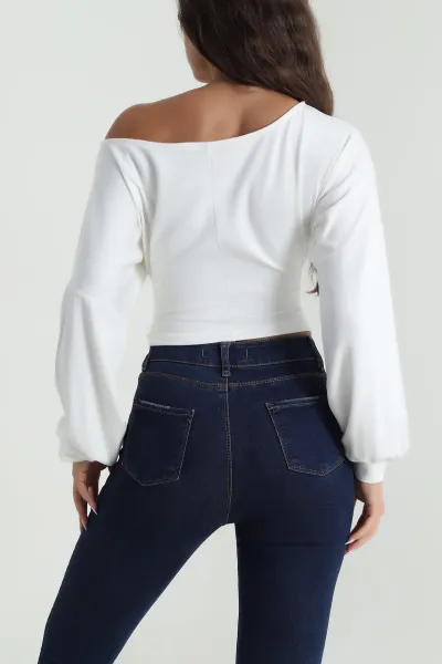 Beyaz Büzgülü Modal Kadın Bluz 484965