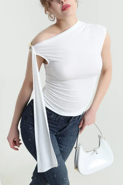 Beyaz Büzgülü Sandy Kadın Bluz 438506
