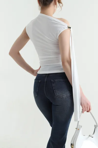 Beyaz Büzgülü Sandy Kadın Bluz 438506
