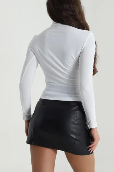 Beyaz Büzgülü Sandy Kadın Bluz 485004