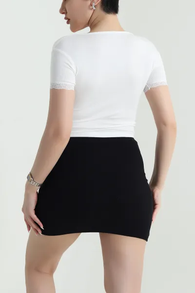 Beyaz Buzzy Dantelli Kadın Crop 450543