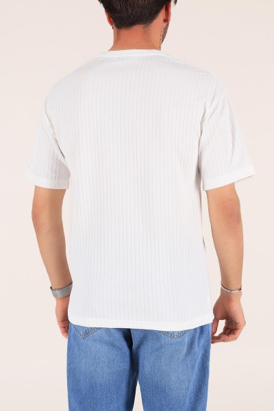 Beyaz Cep Baskılı Dokulu Oversize Erkek Tişört 177507
