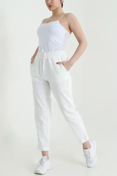 Beyaz Cep Detay Gabardin Kadın Pantolon 455666