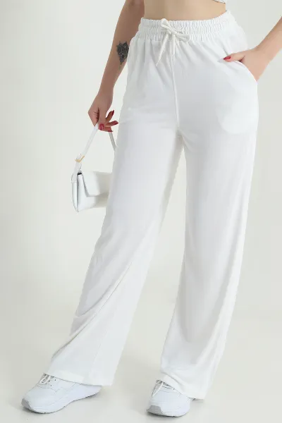 Beyaz Cepli Bel Lastikli Modal Kadın Pantolon 468696