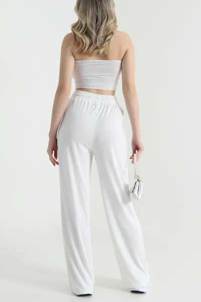 Beyaz Cepli Bel Lastikli Modal Kadın Pantolon 468696
