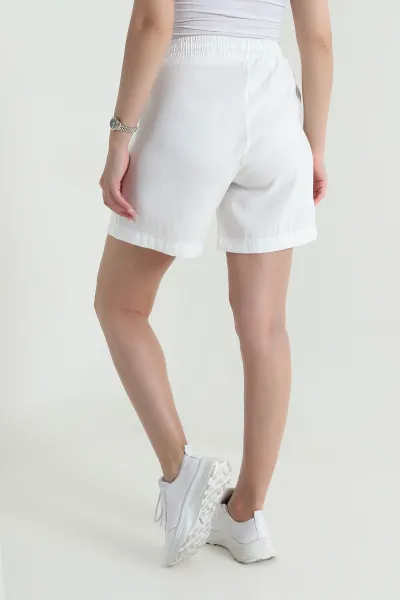 Beyaz Cepli Bel Lastikli Tencel Kadın Şort 464653