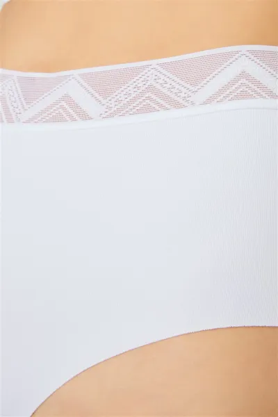 Beyaz CH4039 Desenli Lastikli Yüksek Bel Lazer Kesim Bikini Külot 237086