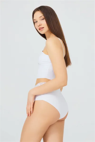 Beyaz CH4039 Desenli Lastikli Yüksek Bel Lazer Kesim Bikini Külot 237086