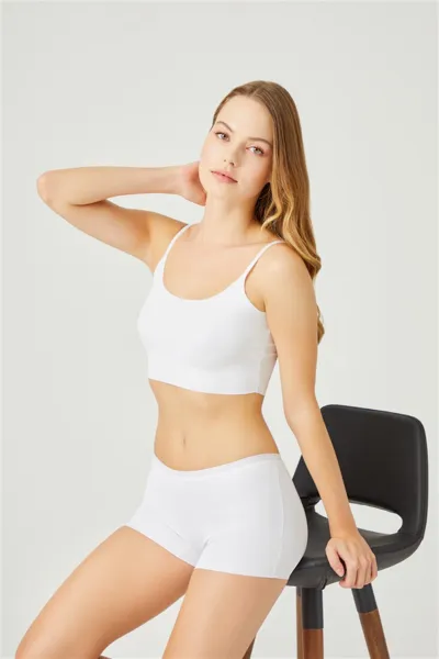 Beyaz CH6105 Basic Lazer Kesim Dikişsiz Kadın Boxer Külot 237124