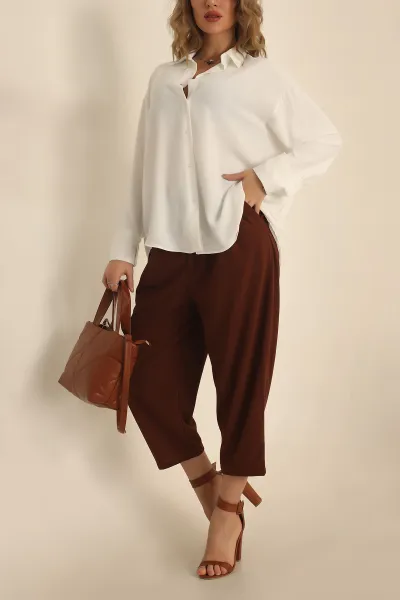 Beyaz Charmy Kumaş Oversize Gömlek 231548
