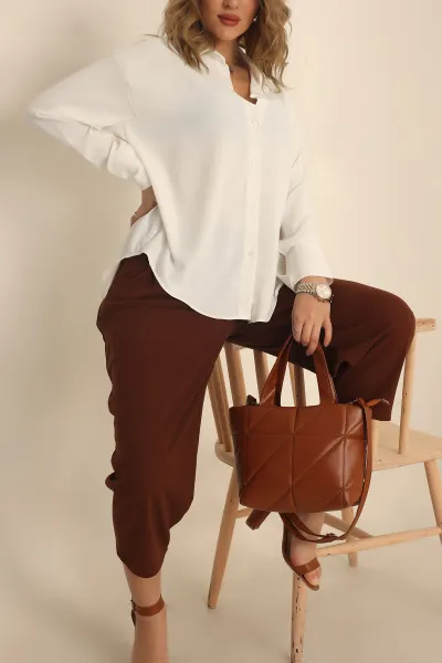 Beyaz Charmy Kumaş Oversize Gömlek 231548