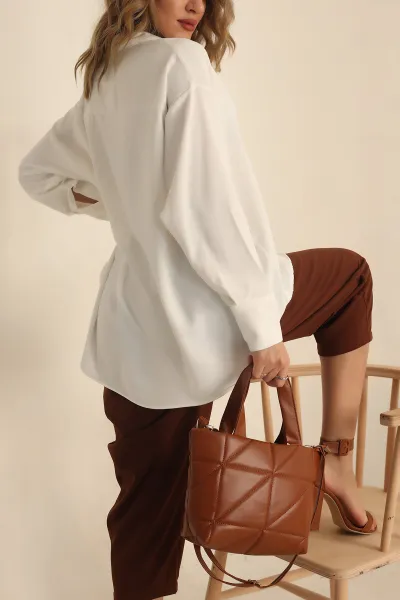Beyaz Charmy Kumaş Oversize Gömlek 231548