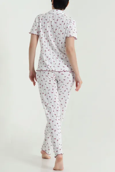 Beyaz Çiçek Desenli Pointel Kadın Pijama Takımı 465828