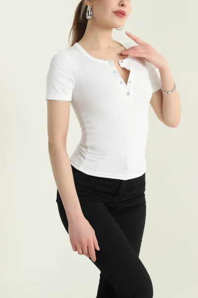 Beyaz Çıtçıtlı Bürümcük Kadın Bluz 432217