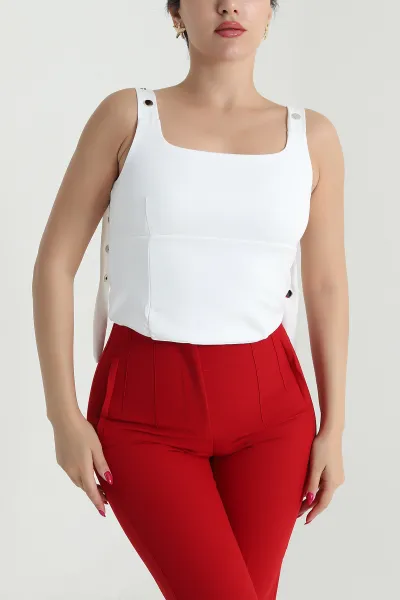 Beyaz Çıtçıtlı Çift Katlı Oysho Kadın Bluz 475741