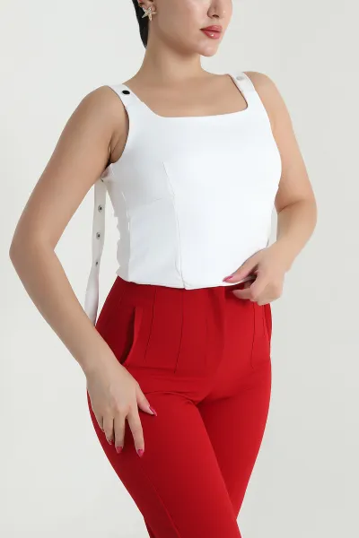 Beyaz Çıtçıtlı Çift Katlı Oysho Kadın Bluz 475741
