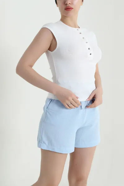Beyaz Çıtçıtlı Kolsuz Kadın Bluz 462326