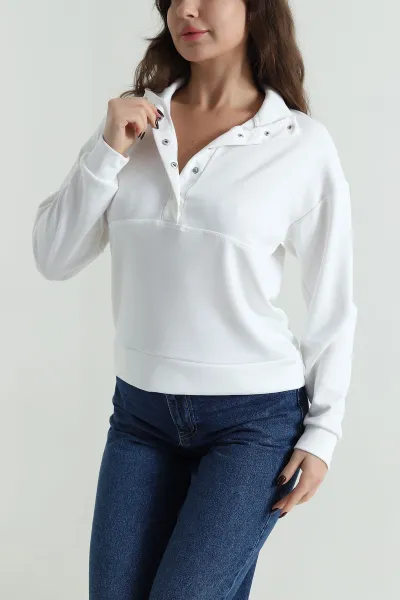Beyaz Çıtçıtlı Oysho Kadın Bluz 497725