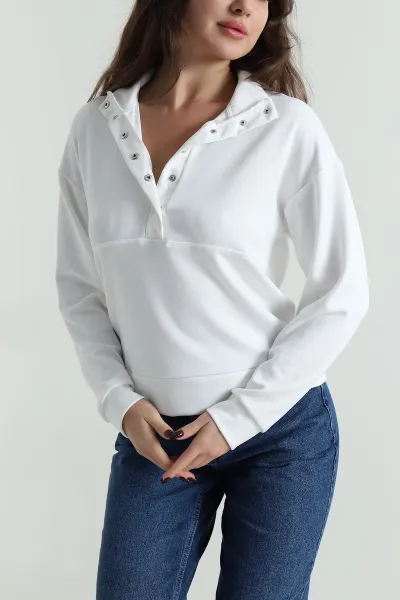 Beyaz Çıtçıtlı Oysho Kadın Bluz 497725