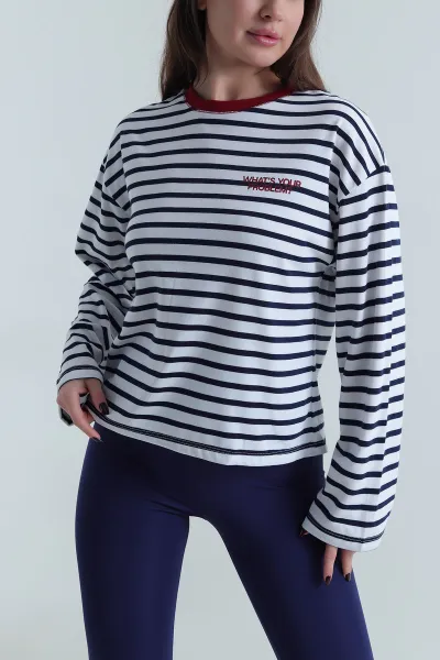 Beyaz Çizgili İnterlok Kadın Bluz 499139