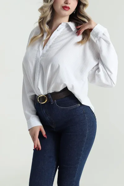 Beyaz Çizgili Kadın Gömlek Bluz 480998