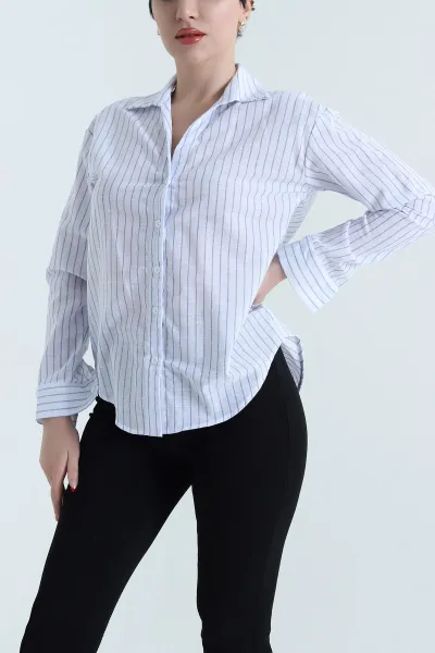 beyaz-cizgili-kadin-keten-gomlek-441487