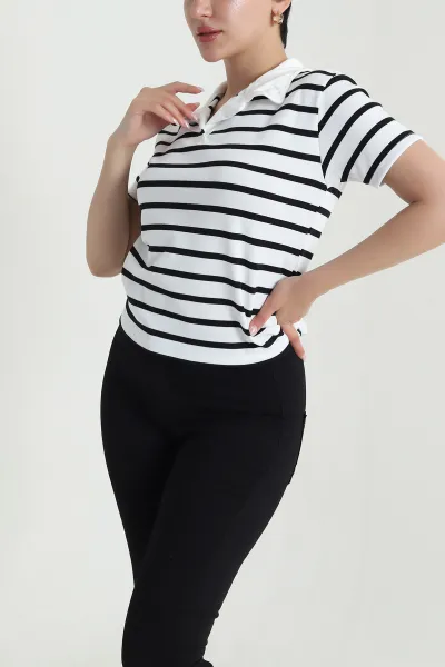 beyaz-cizgili-polo-yaka-kadin-tisort-463666